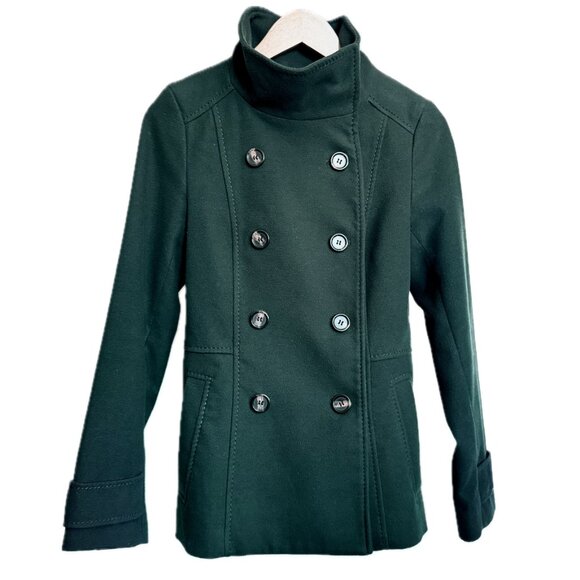 H&M Jackets & Blazers - H&M Forest Green High Collar Peacoat